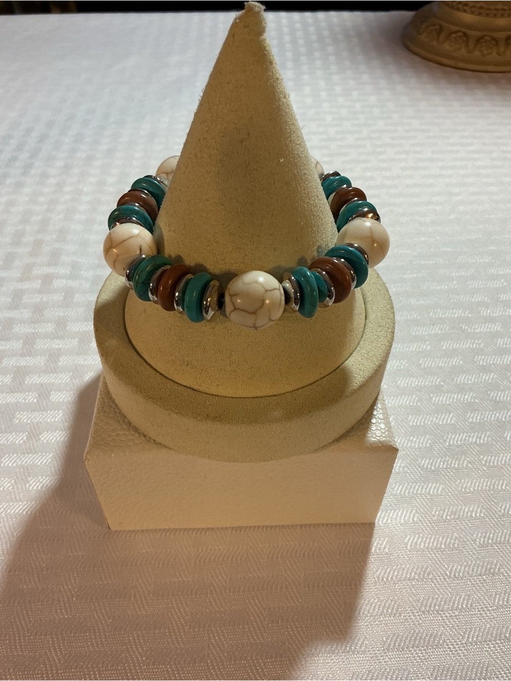 Southwestern Glass and Turquoise Color Silver Tone Beaded Stretch Bracelet